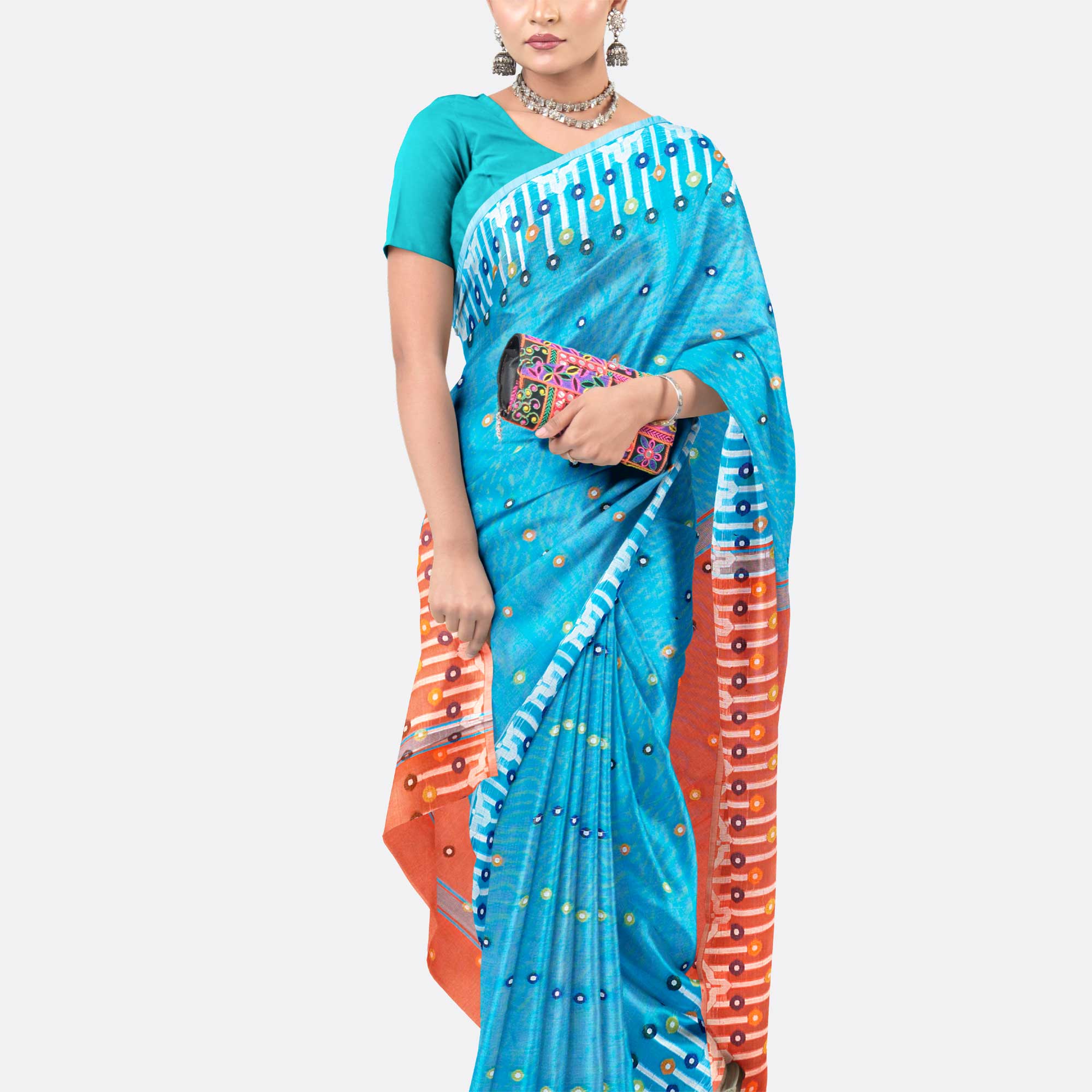 Ocean Blue Half Silk Saree